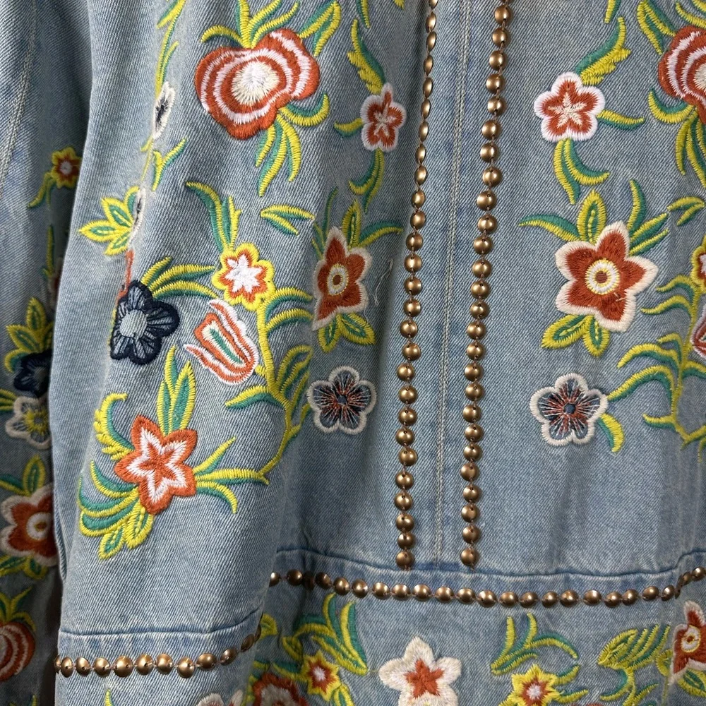🆕 ARATTA LUCINDA EMBROIDERED DENIM JACKET Light Blue Denim Floral Embroider